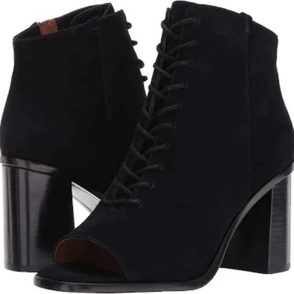 Frye Amy Black Suede Peep Toe Lace-Up Booties Size 8.5 - Picture 1 of 14
